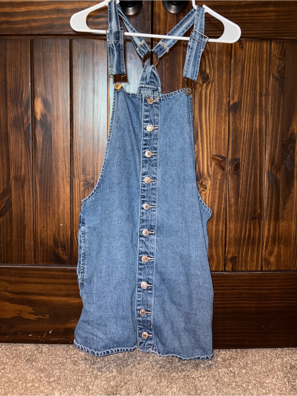 Denim Button-Front Overall Dress - Blue